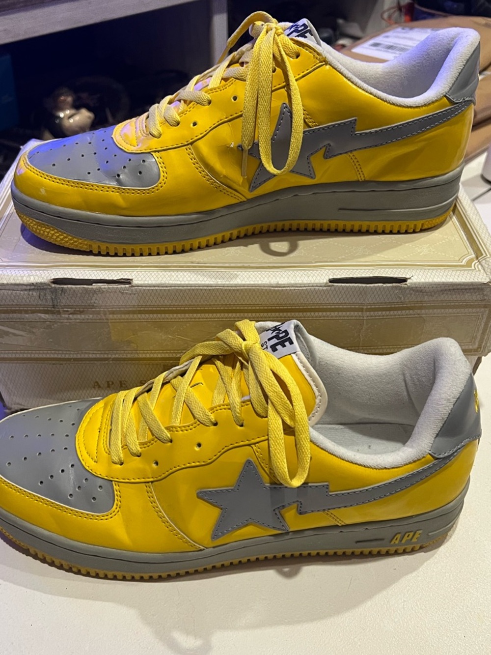 A Bathing Ape Bapesta FS 001 Low in a yellow and grey colorway size 12